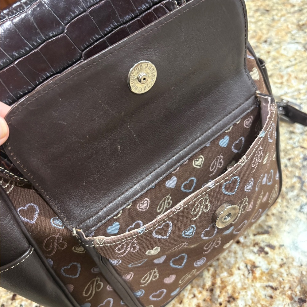 Brighton Brown Monogram Backpack With Textured Ac… - image 4